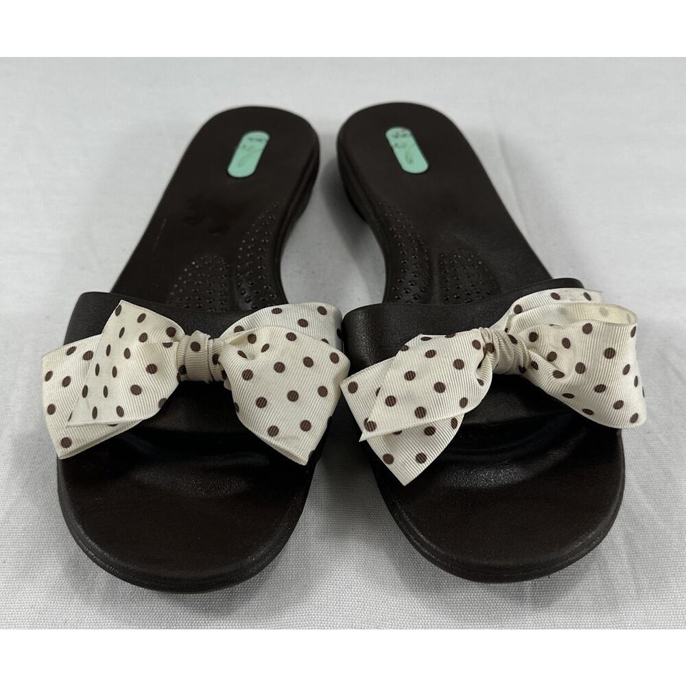 Okabashi Oka-Bee Brown Cheetah Bow Sandals "Shoes That Love You" Women Sz ML USA